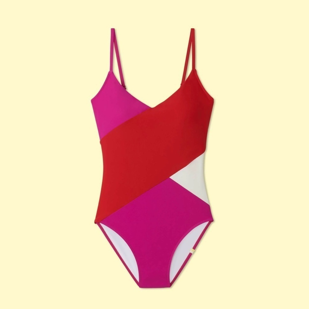 Summersalt The Marina One-Piece in Multi Colorblock Red Pink White SZ 22